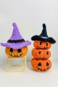 Tutorial to Crochet Halloween Tiered Pumpkins with Long Witch Hats Amigurumi