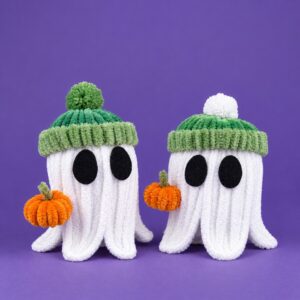 Better Than Crochet: Quick Ghost in Beanies Holding Pumpkin Plushies for Kids