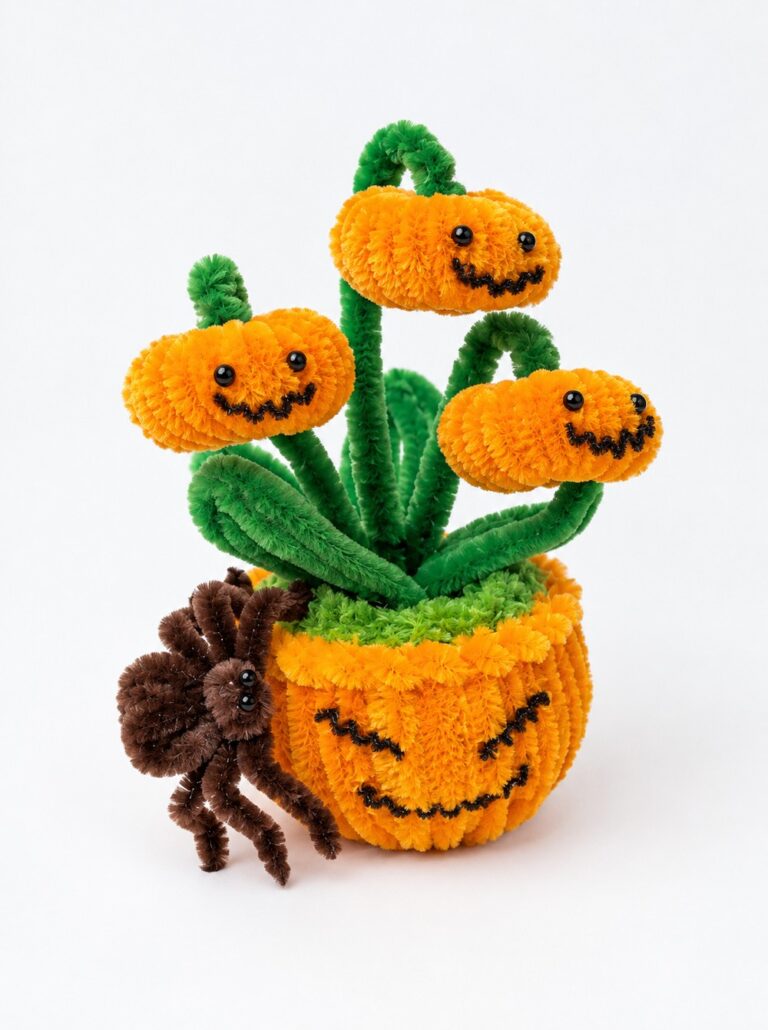 Pipe Cleaner Halloween Pumpkin Potted Decoration