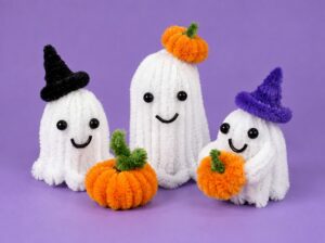 Tutorial to Make 3-Sized Ghost Buddies Holding Pumpkin Gifts for Halloween