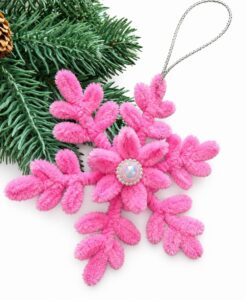 Featuring: Tutorial to DIY Pink Decoration Christmas Pipe Cleaner Beaded Snowflake Ornament