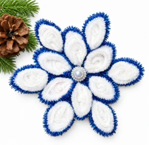 Tutorial to DIY Pipe Cleaner Blue and White Tiered Snowflake Ornament
