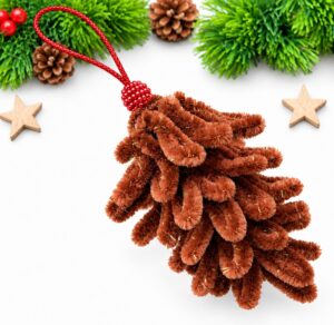 How to DIY Pipe Cleaner SUPER ELEGANT Corded Loop Pine Cone Ornament for Christmas