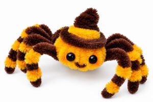 DIY Pipe Cleaner Mini and Funny Brown and Yellow Spider Plushie for Spooky Decoration